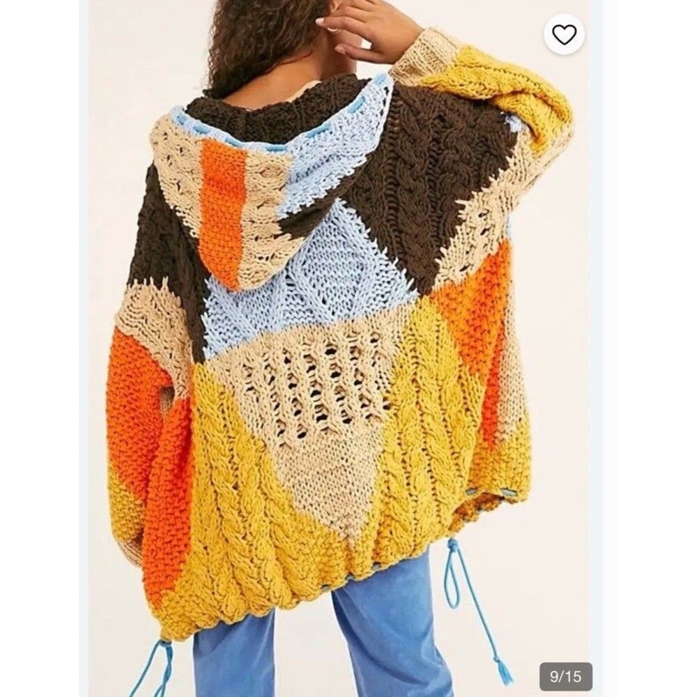 FREE PEOPLE Chunky Knit Boho Poncho Sweater Oversized Rare - Picture 2 of 11